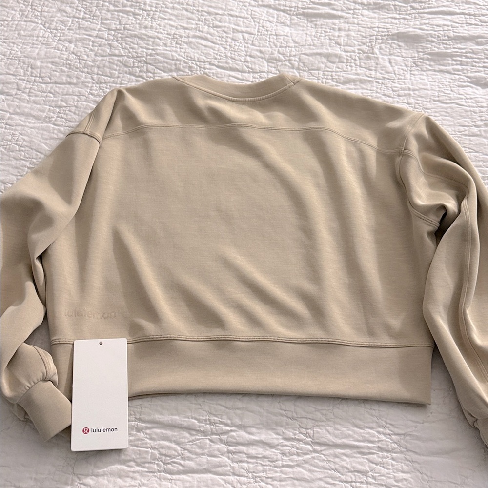 Lululemon Perfectly Oversized Cropped Crew Sweatshirt Softstreme Trench Tan - Picture 2 of 8
